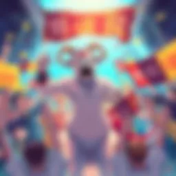 Goatgumi Animation Announcement An illustration showing Goatgumi in an action pose with an animated background, surrounded by excited fans holding banners, celebrating his final victory.