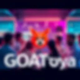 GOAToya Logo and Enthusiasts A vibrant logo of GOAToya with a group of enthusiastic people discussing and sharing ideas in a lively setting.