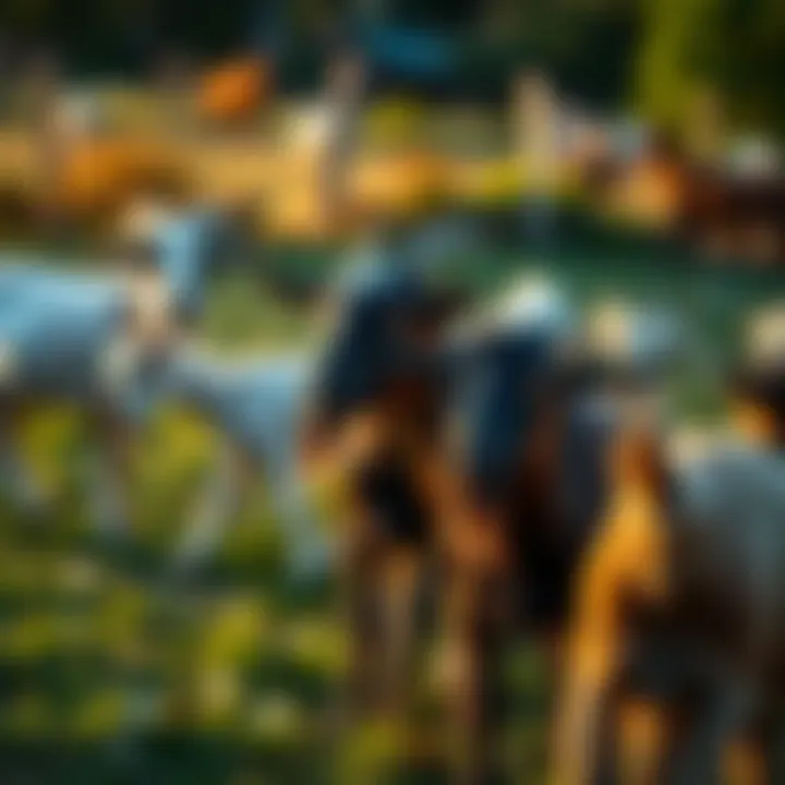 A group of goats working together to solve a problem in a pasture, showing their social intelligence.