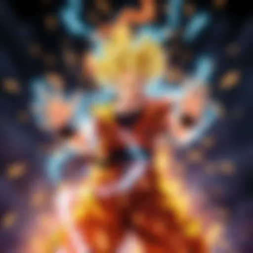 God Goku demonstrating his strength and transformation, surrounded by energy and light
