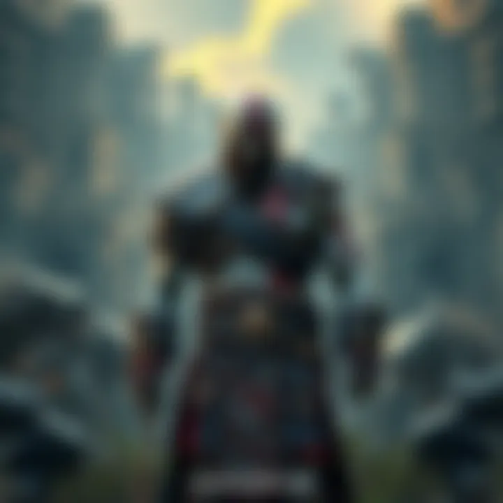 A character from God of War stands against a backdrop of ancient ruins and mythical creatures, showcasing the blend of mythology and gaming.