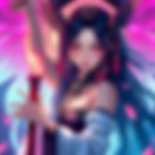 Artwork of the Goddess of the New World inspired by Fem Light Yagami, showcasing vibrant colors and dynamic pose.