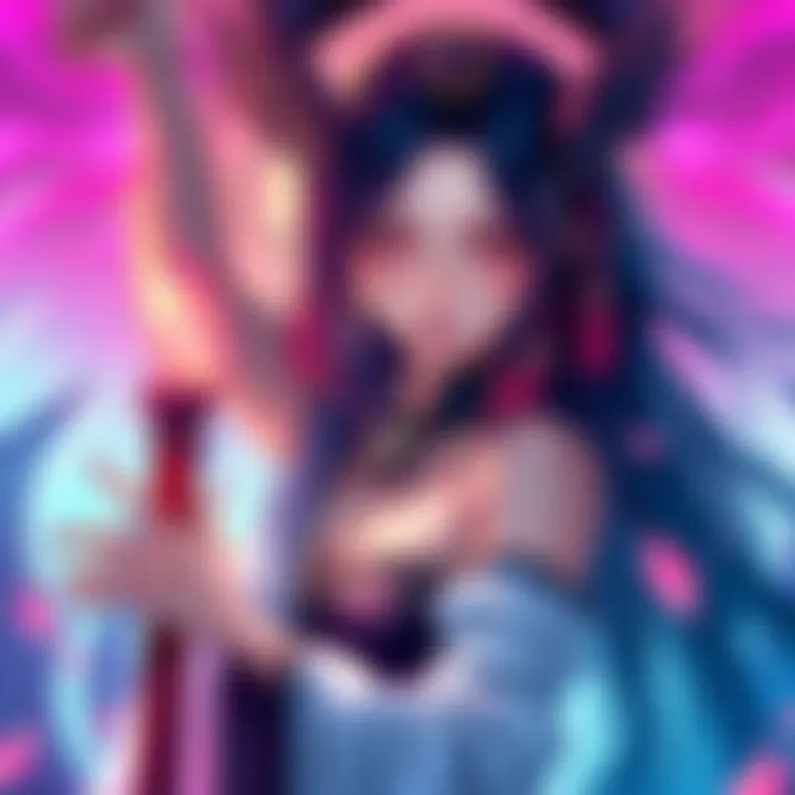 Artwork of the Goddess of the New World inspired by Fem Light Yagami, showcasing vibrant colors and dynamic pose.