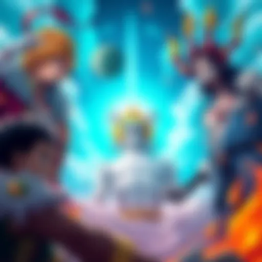 Art showing gods from One Piece with elements from Skypia and Blackbeard