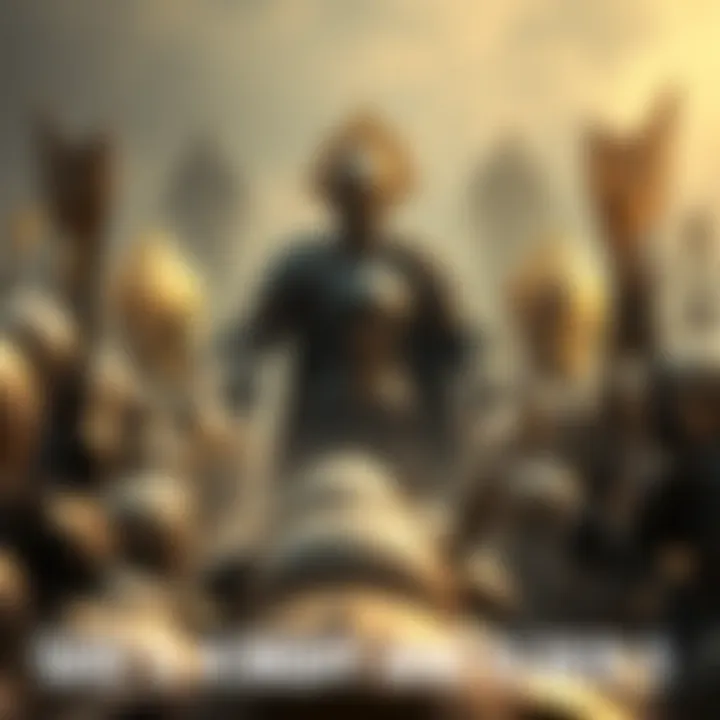 A scene showing God's Knight and Elders appearing weakened, with their body parts separated and facing an army of Fodders ready to attack.