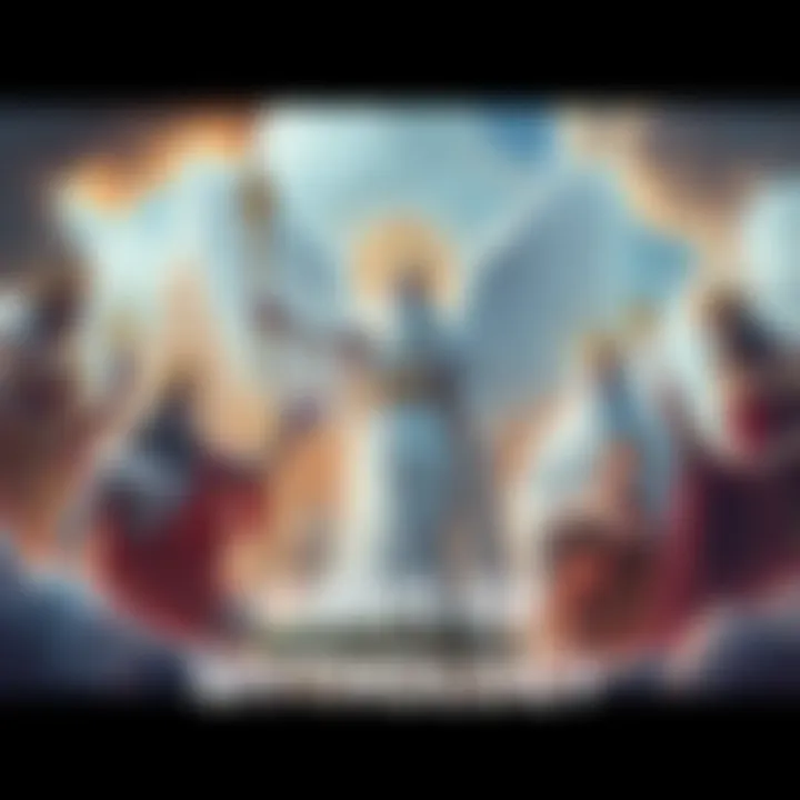 An illustration showing various gods from different mythologies, symbolizing their influence on culture and beliefs.