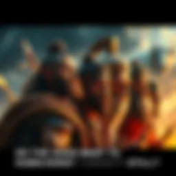 A group of gods observing human fighters with interest after a tournament, showing mixed expressions of contemplation and awe.