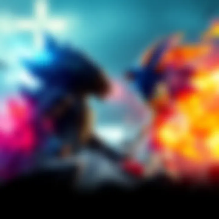Godzilla vs Sonic Showdown Composite Godzilla and Composite Sonic facing each other, ready for battle in an intense showdown.