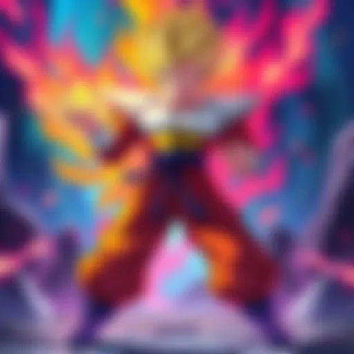A vibrant illustration of LR Gogeta showcasing his powerful stance, surrounded by energy effects and colorful background, symbolizing his strength and appeal.