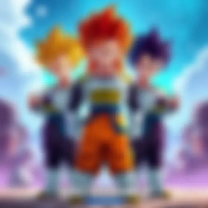 Gogeta stands confidently with teammates, showcasing a powerful team formation ready for battle.