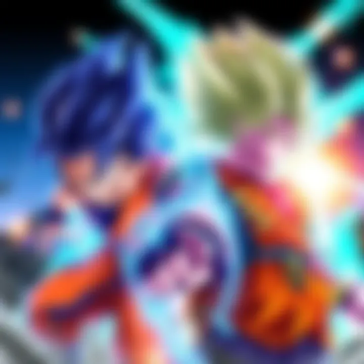 Gogeta using Ultra Instinct energy and Vegito displaying Ultra Ego aura in a fierce battle stance.