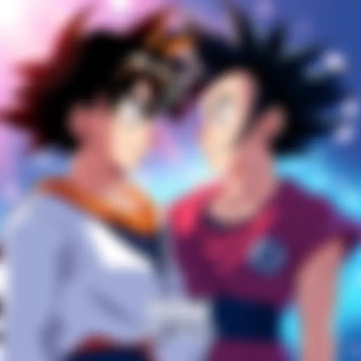 Gohan and Videl sharing a moment, smiling at each other