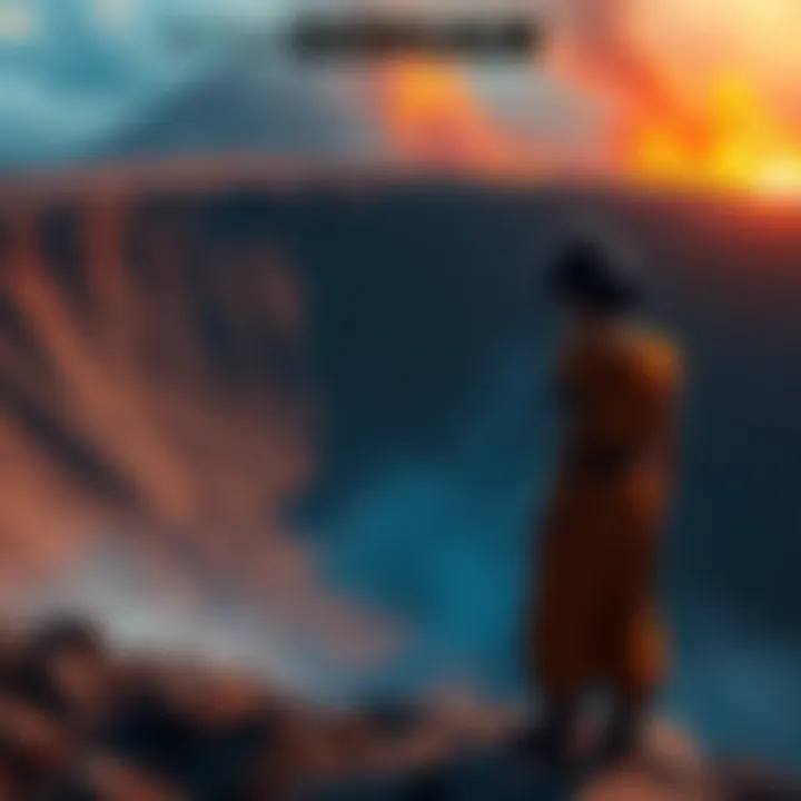 Gohan stands at the edge of a crater, looking thoughtful and uncertain about his future.