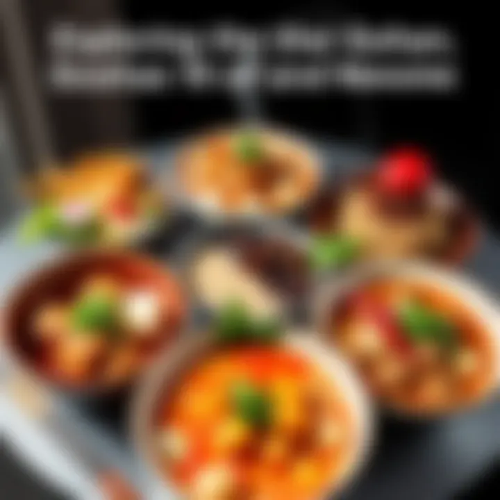 A spread of various gohan dishes including cryhan, nerdhan, and beasthan, showcasing their unique styles and flavors. Each dish is garnished and presented in attractive bowls.