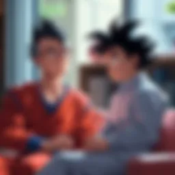 Gohan and Tien in a therapy session Gohan looks engaged and open in discussion, while Tien appears reserved and uncertain, highlighting their different attitudes in therapy conversations.