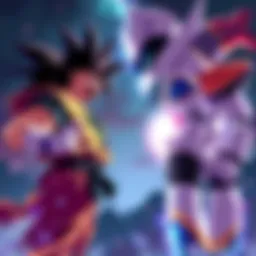 Gohan, fueled by anger, powers up against Frieza, who stands confidently, ready to fight.