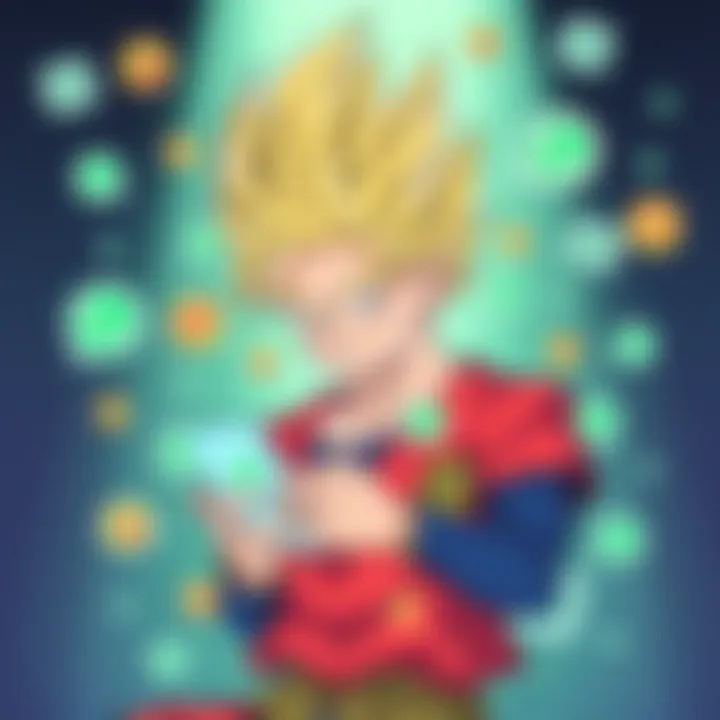 Gohan from Dragon Ball using WhatsApp on his phone, surrounded by digital icons and emojis, humorously interacting with friends and family.