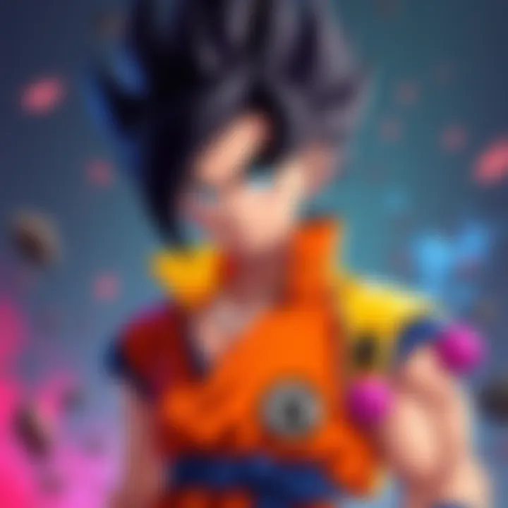 Art featuring Gohan in a vibrant outfit with distinctive colors and design details, showcasing his character style.