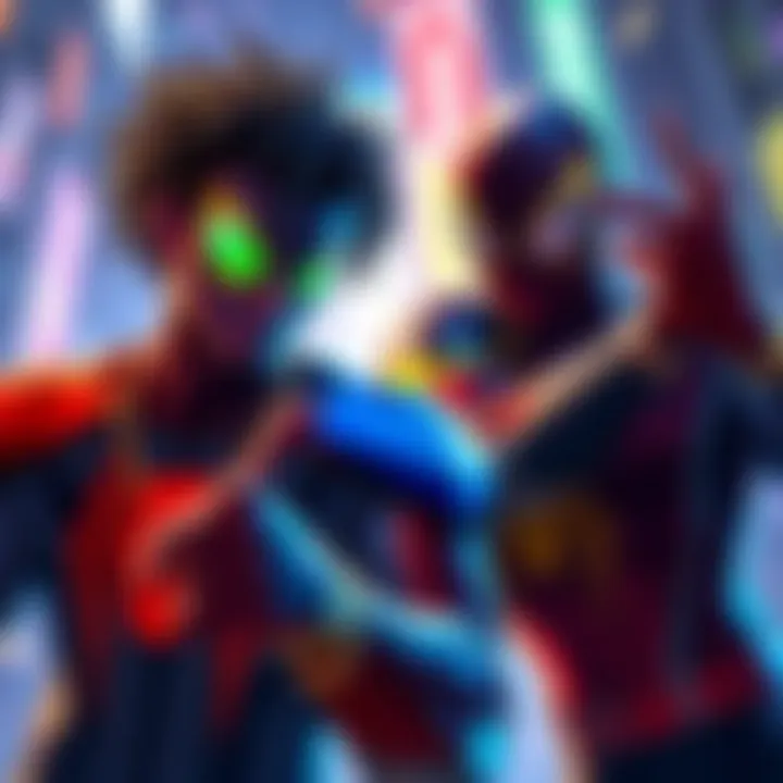 Stunning artwork of Gojo and Geto inspired by Spiderverse, showcasing vibrant colors and dynamic poses.