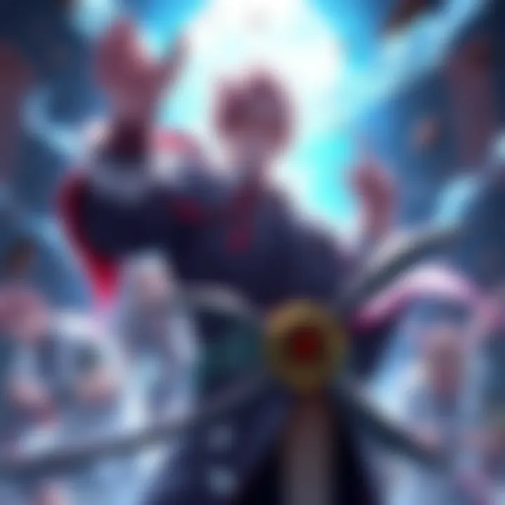 Gojo in Jujutsu Kaisen Phantom Parade Gojo character showcasing his power in Jujutsu Kaisen Phantom Parade game, surrounded by other characters affected by his strength.