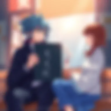 Illustration of Gojo interacting with an original character in a friendly setting