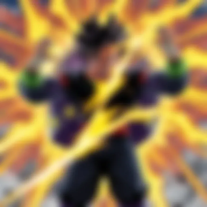 Gojo unleashing power Gojo stands confidently, surrounded by a swirling energy field, demonstrating his Infinity technique in a crossover battle.