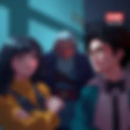 Gojo stands protectively beside his students, showing a blend of care and seriousness as they face a challenging situation.