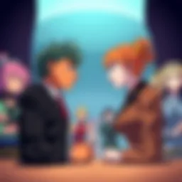 Gojo and Sukuna in a debate Gojo and Sukuna facing off in a debate, showcasing their confident expressions and body language, while several strong female characters from Jujutsu Kaisen observe intently