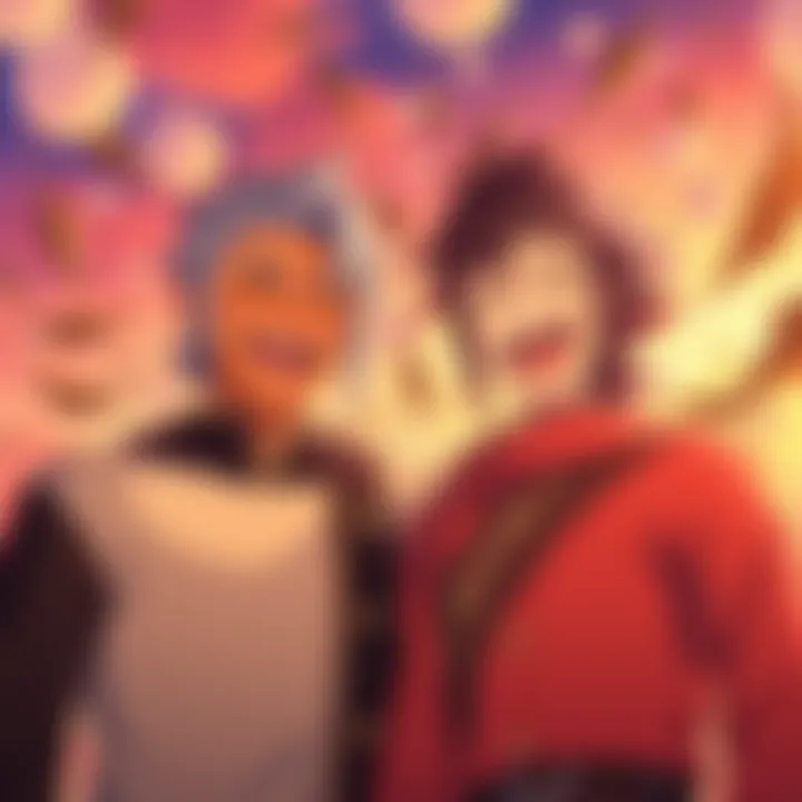 Gojo smiles proudly at Sukuna, who has transformed to a good side, both characters showing a strong bond of friendship and growth.