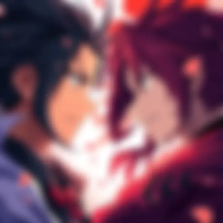 Gojo and Sukuna face each other, showing their intense rivalry, with a background that hints at their complex personalities.