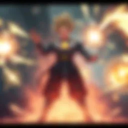 Gojo standing confidently in his unique domain, surrounded by a glowing aura and unexpected energy blasts, showcasing his power and distinctive attack style.