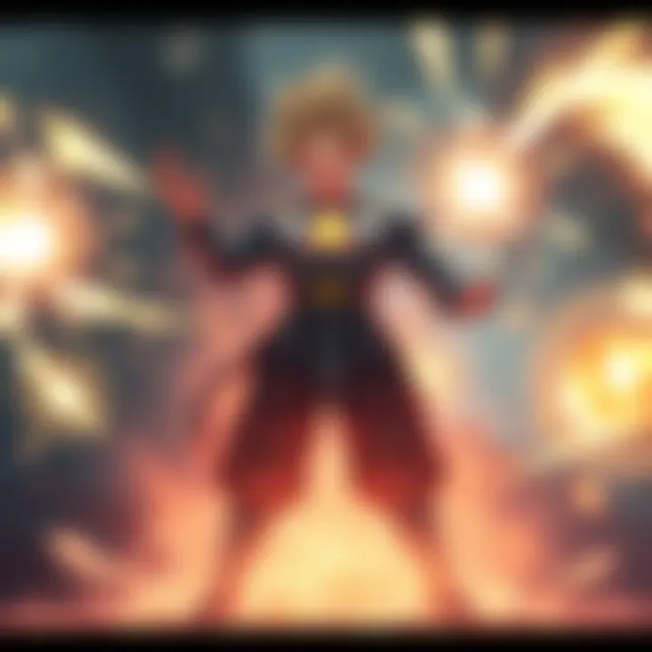 Gojo standing confidently in his unique domain, surrounded by a glowing aura and unexpected energy blasts, showcasing his power and distinctive attack style.