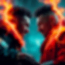 Gojo and Makima preparing to battle, with tension in the air and energy crackling around them.