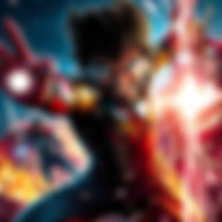 Gojo fighting Marvel heroes Gojo battling Iron Man, Thor, and Dr. Strange in an epic showdown