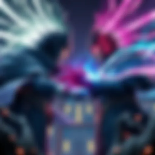 Gojo and Sukuna facing off in an intense fight, with energy swirling around them and Mahoraga and Agito absent from the scene.