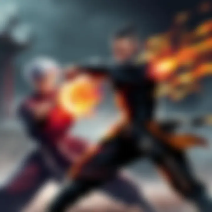 Gojo Satoru and Yor Forger Fight Gojo Satoru and Yor Forger engage in a hand-to-hand martial arts battle, showcasing their skills in a dynamic pose.