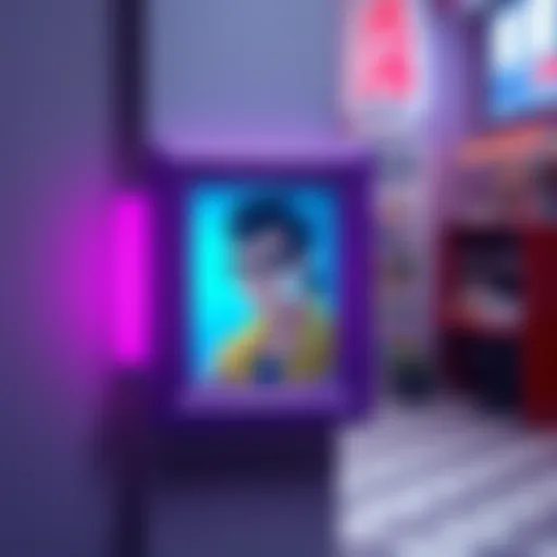 A vibrant artwork featuring a character named Gojo in a purple frame, highlighted against a contrasting background.