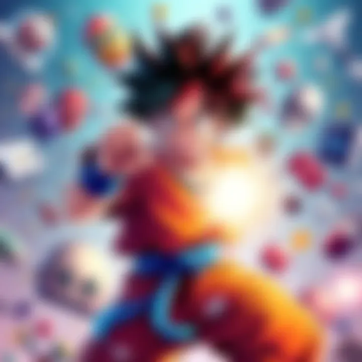 A vibrant illustration of the character Goku, showcasing his iconic fighting pose surrounded by popular culture symbols, illustrating his impact on discussions.
