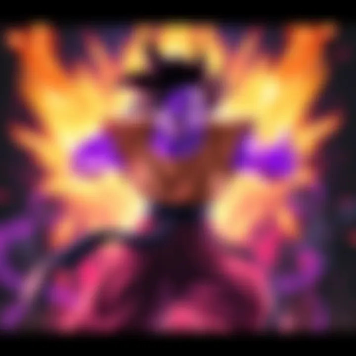 Goku, the powerful purple character, showcasing his strength in a game scene with bright energy effects around him