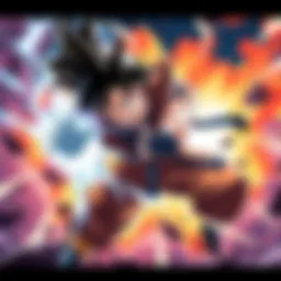 Goku battles Nappa Goku displaying his power against Nappa in an intense anime fight scene