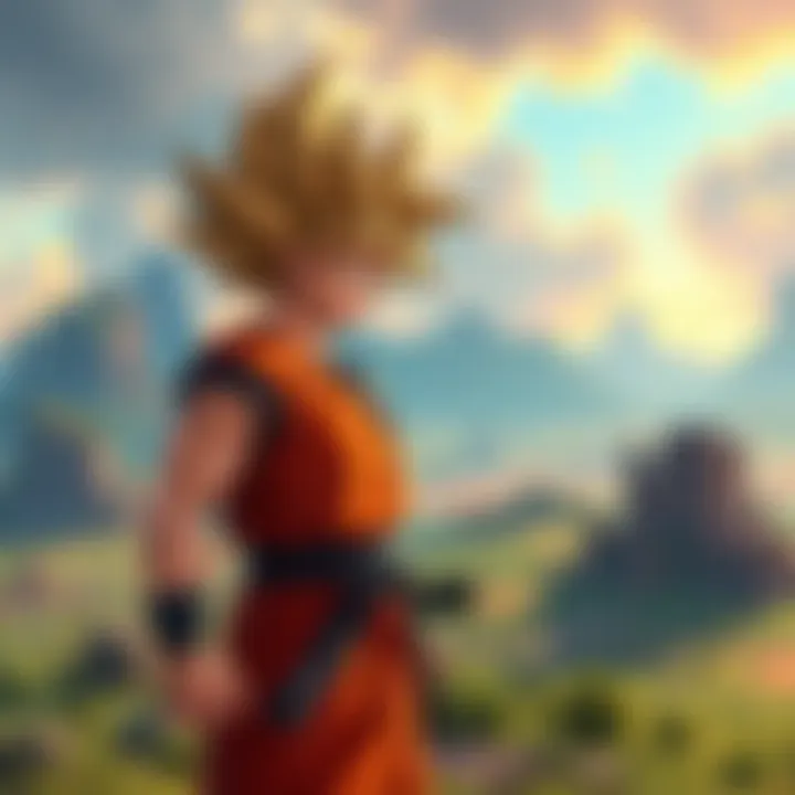 Goku stands ready for battle in a vibrant landscape from Dragon Ball Z: Kakarot, showcasing the game's action and art style.