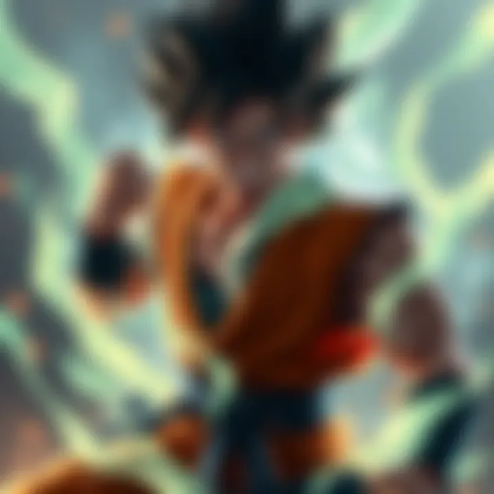 Goku in a dynamic pose showcasing his new transformation without a face, surrounded by an energy aura