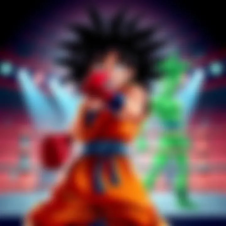 Goku stands confidently in a boxing stance, ready to take on Green Boy in the ring, showcasing determination and excitement for the upcoming battle.
