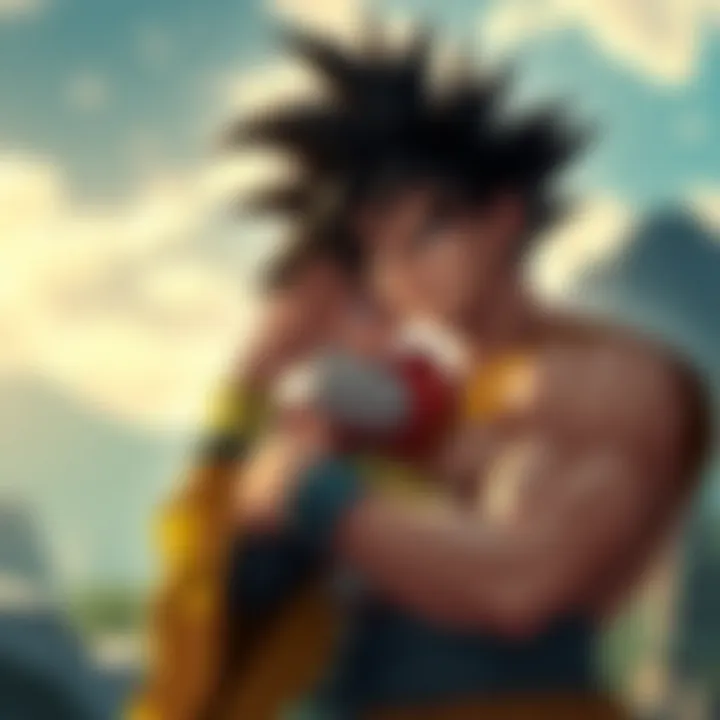 Goku training with his son Goten in a peaceful setting, showing their relationship dynamic.