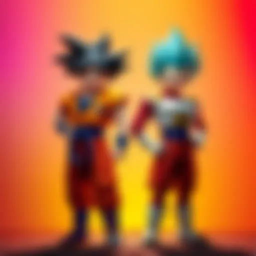 Goku and Vegeta showcasing their latest outfits, highlighting bold colors and unique designs, standing confidently together