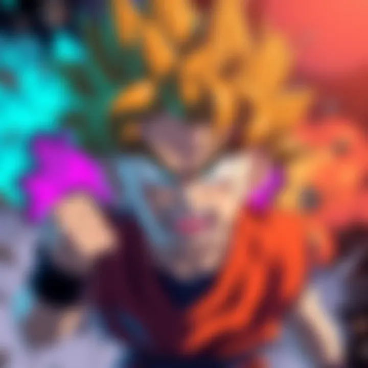 A cartoon character with spiky hair and a fierce expression, showing anger as he clenches his fists. Bright colors fill the background, adding to the intense mood.