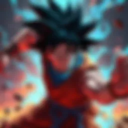 Goku in battle stance Goku prepares for a fight, displaying a serious expression with energy surrounding him.