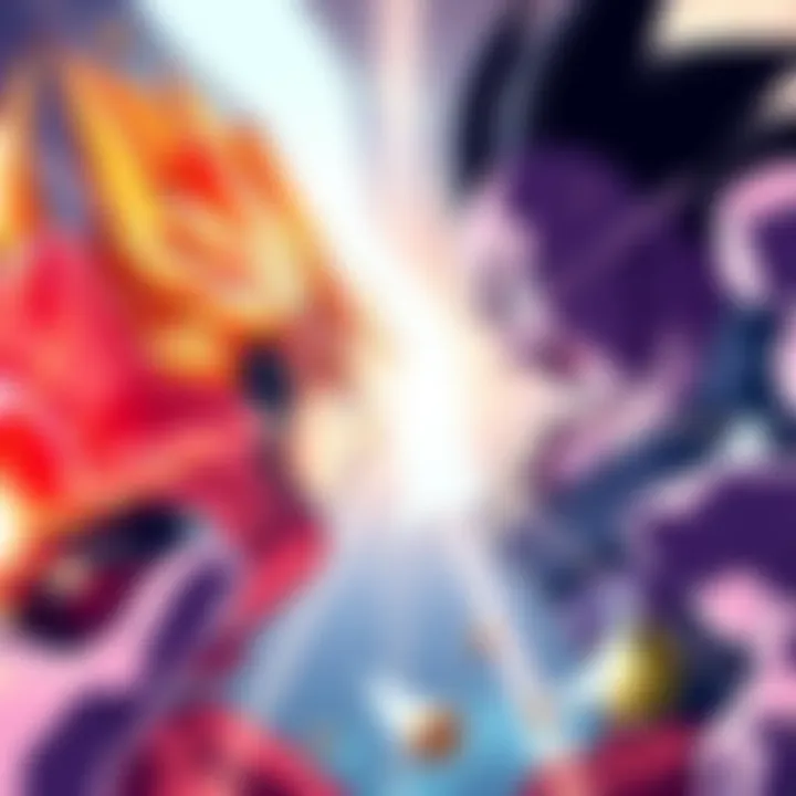Goku and Beerus engage in an intense battle, showcasing their powerful energy and determination in Dragon Ball GT: Battle of Gods