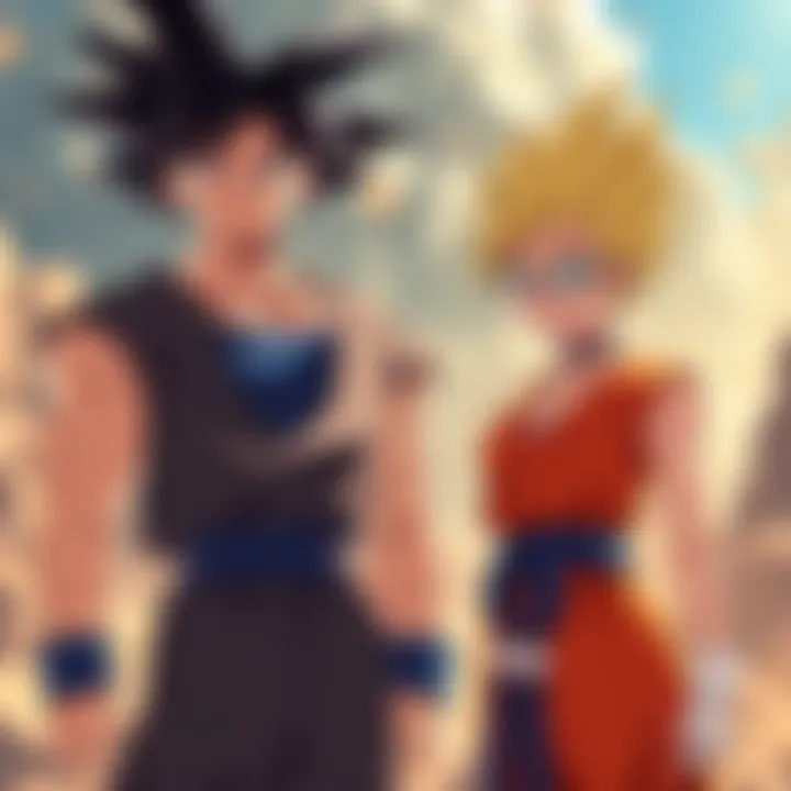 Goku and Bulma standing together, showing support for Vegeta as he transforms from a warrior to a caring family man.