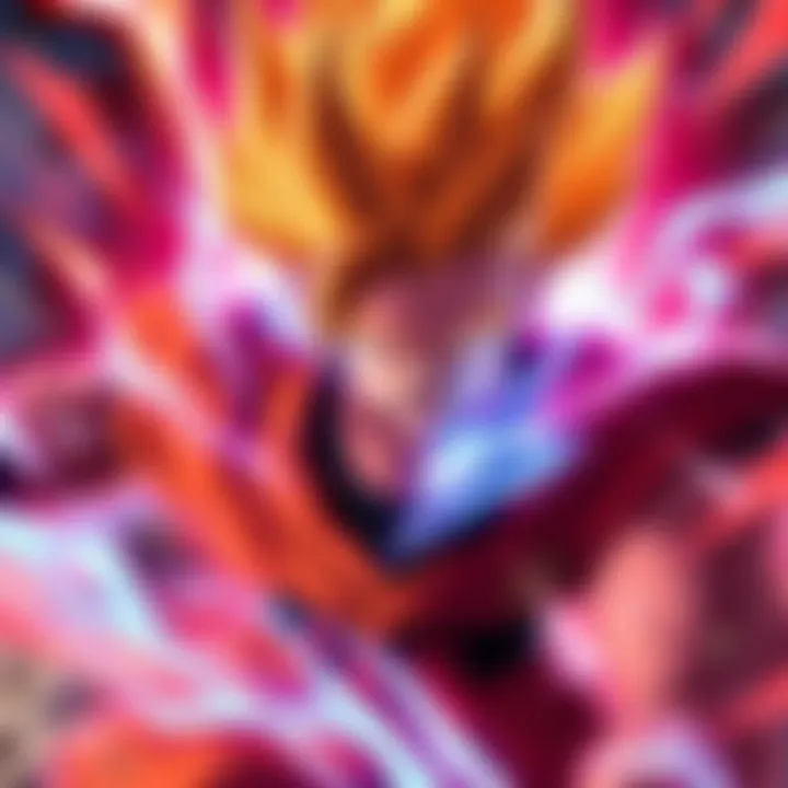 Goku displaying intense emotions during a battle in the Buu saga, with a vibrant energy aura around him.
